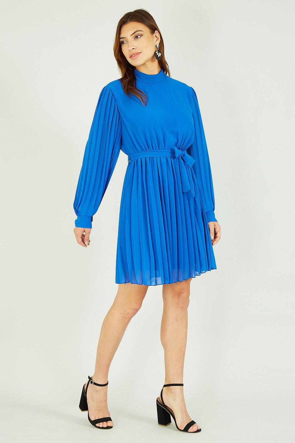 Dresses | Blue Long Sleeve High Neck Tunic Dress | Mela