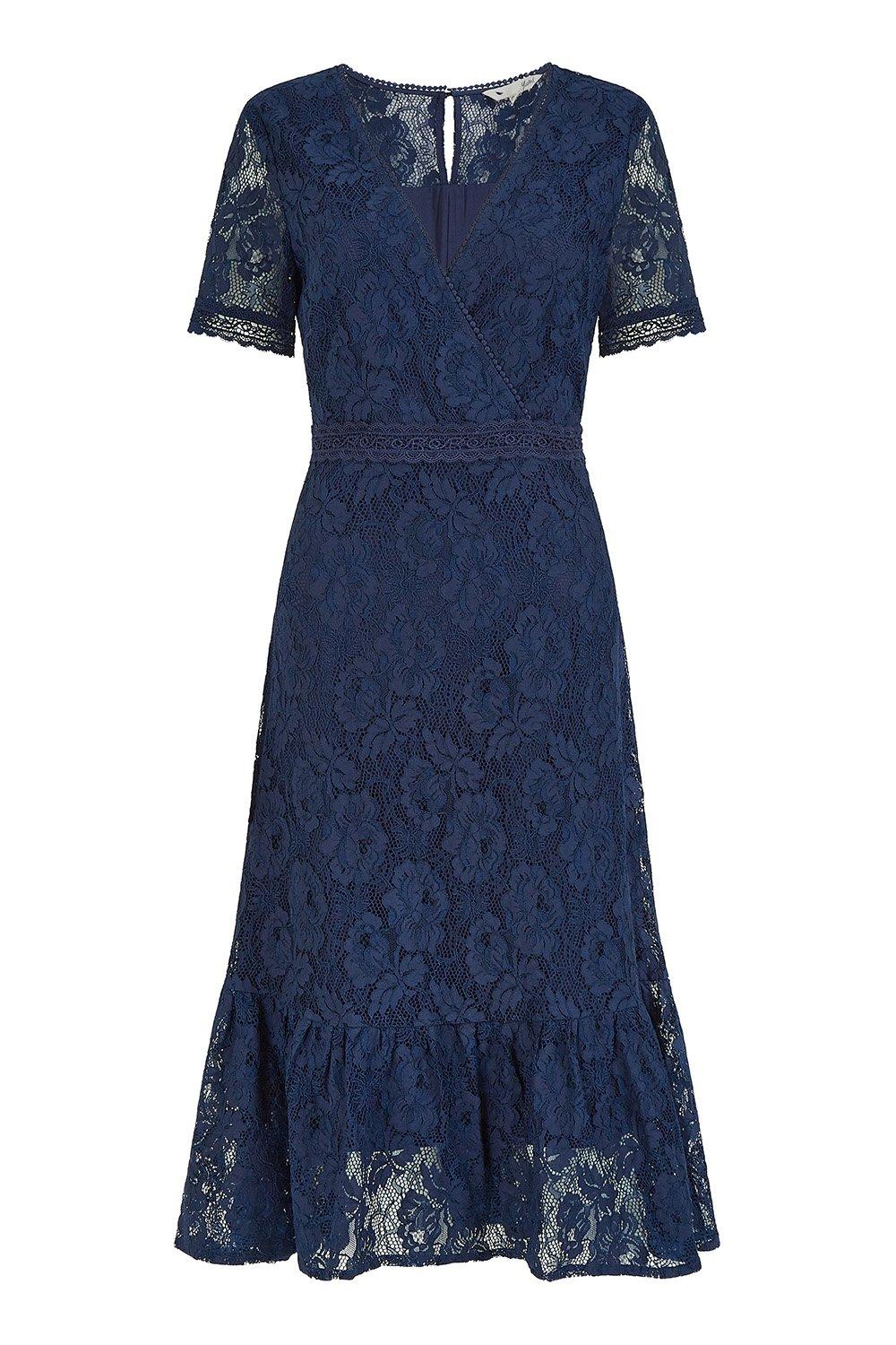 Yumi Blue Frill Cross Over Skirt Lace Dress