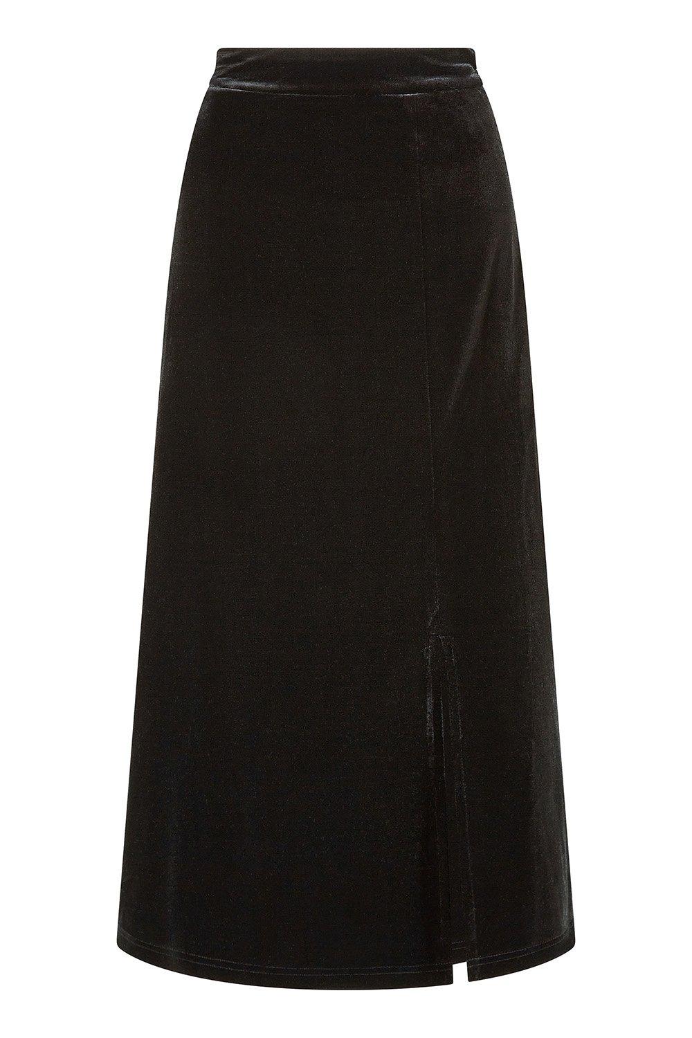 Skirts Black Velvet Skirt With Front Slit Yumi