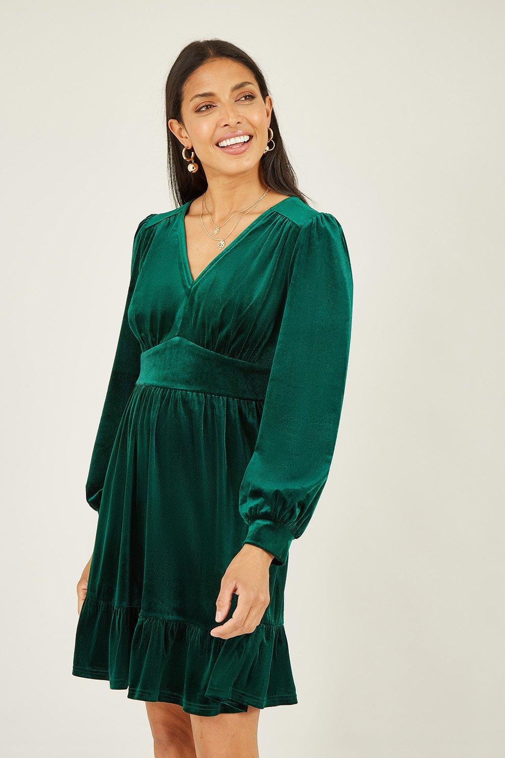 Green long shop sleeve skater dress