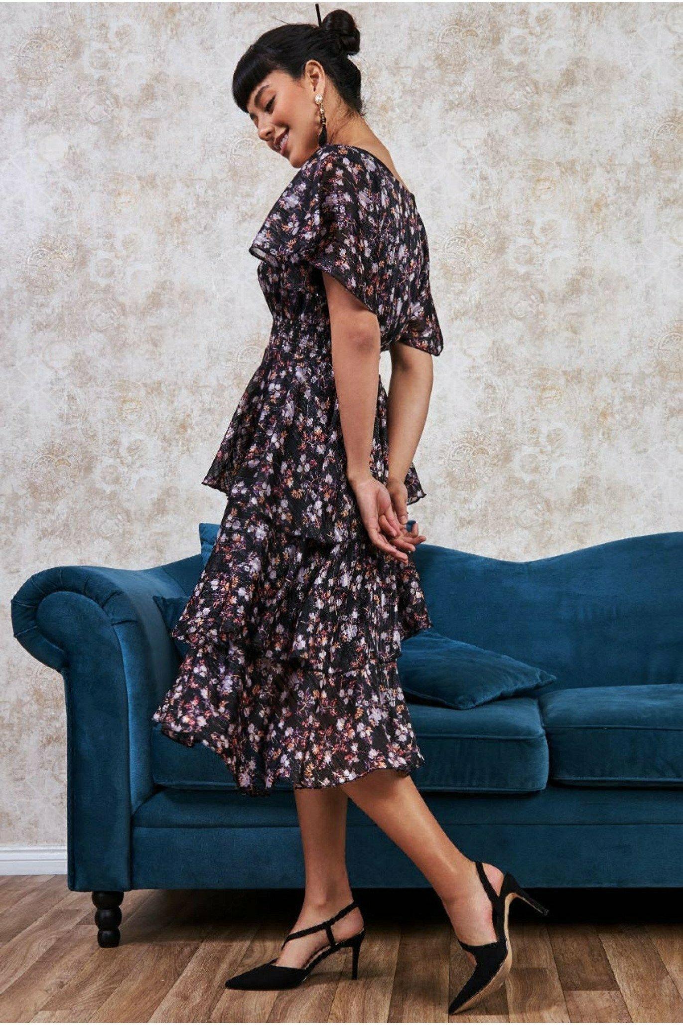 Goddiva floral outlet flutter midi dress