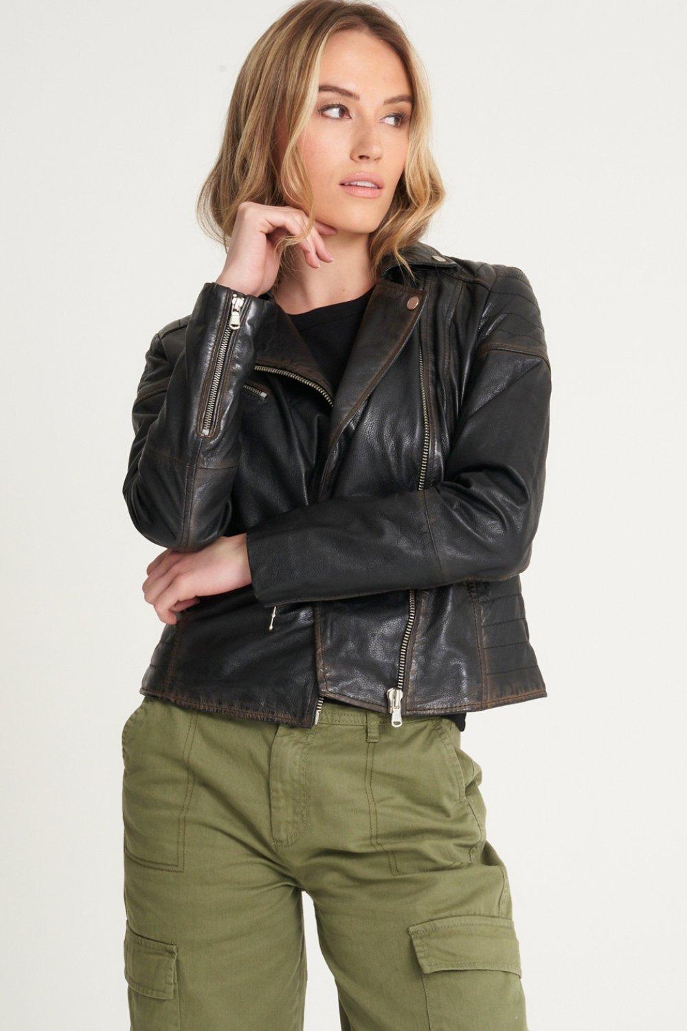 Barney's originals real on sale leather zipped biker jacket