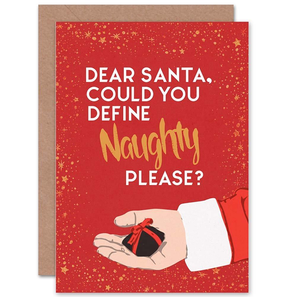 Cards Santa Define Naughty Funny Funny Christmas Greetings Card Plus Envelope Blank Inside