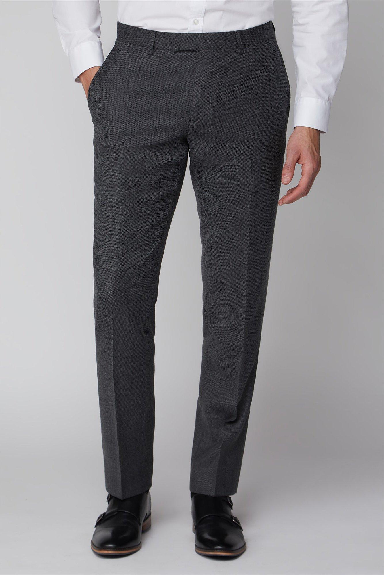 Men's Navy Textured Weave Slim Fit Suit Pants