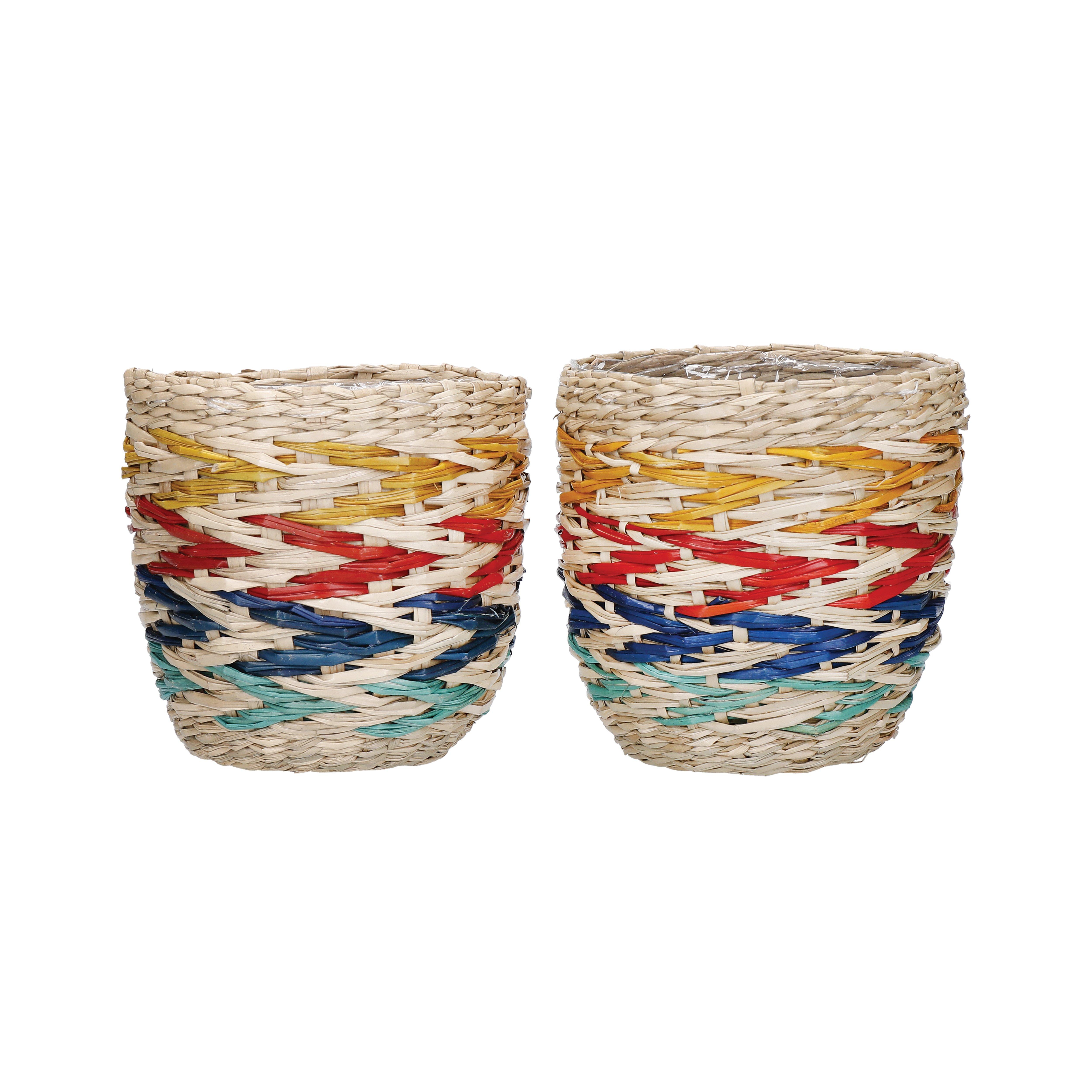 Planters | Seagrass Plant Baskets, Set of 2, Rainbow Striped Design ...