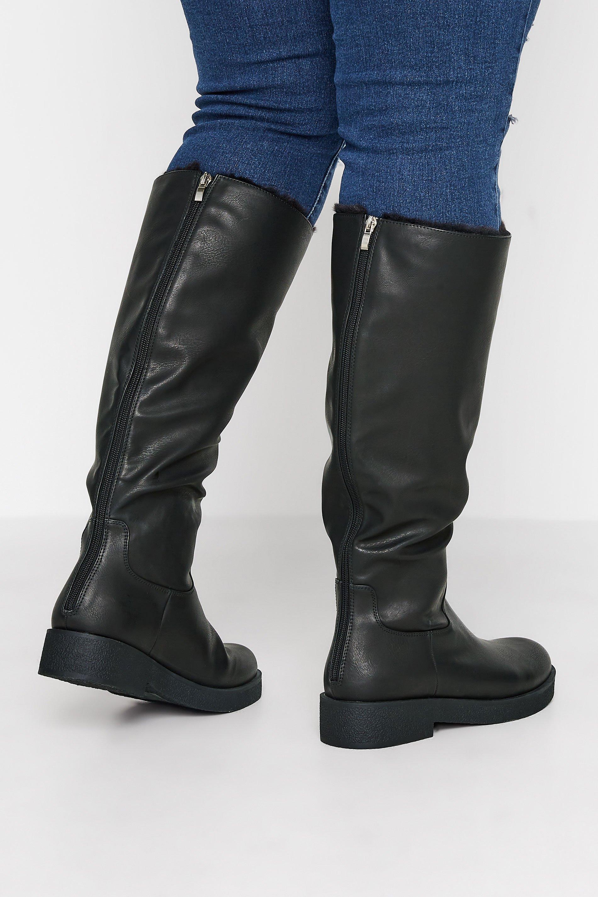 Black leather knee high boots sales wide fit