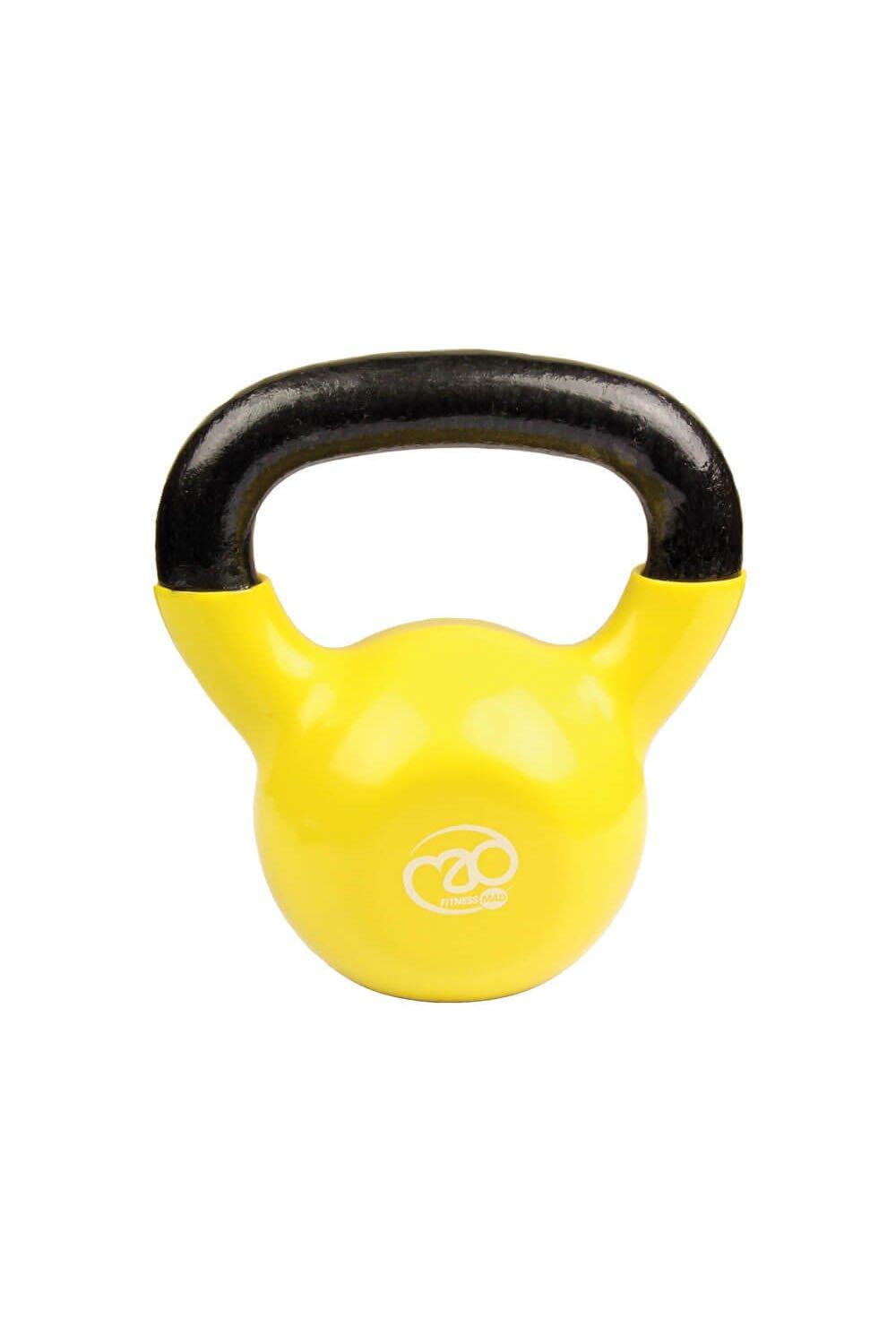 Yellow kettlebell weight healthy exercise, in the afternoon