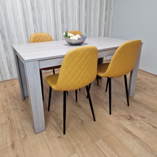 KOSY KOALA Grey Dining Table with 4 Mustard-Stitched Chairs Dining Room set 6