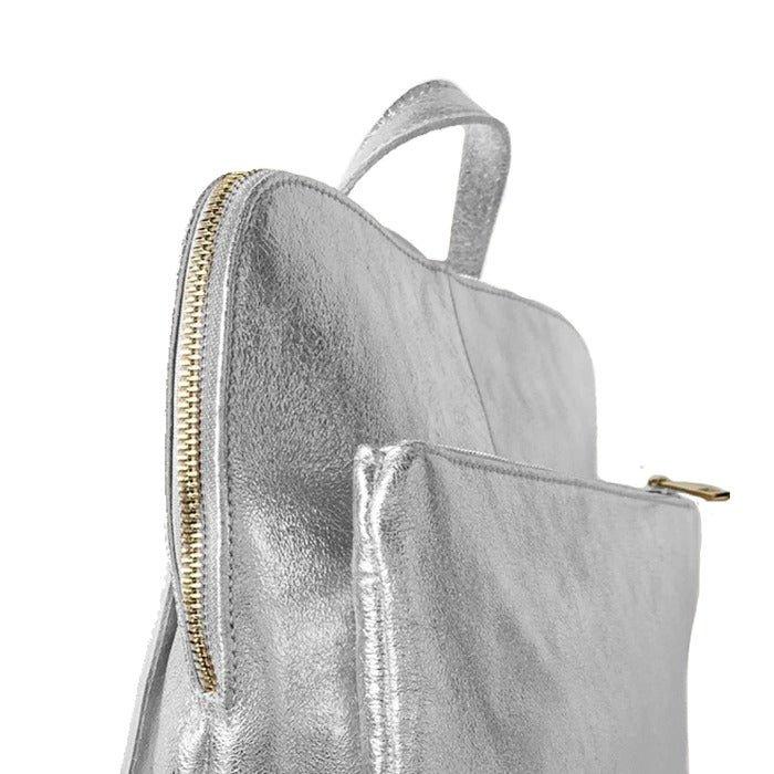 Silver Convertible Metallic Leather Pocket Backpack | BXNIY