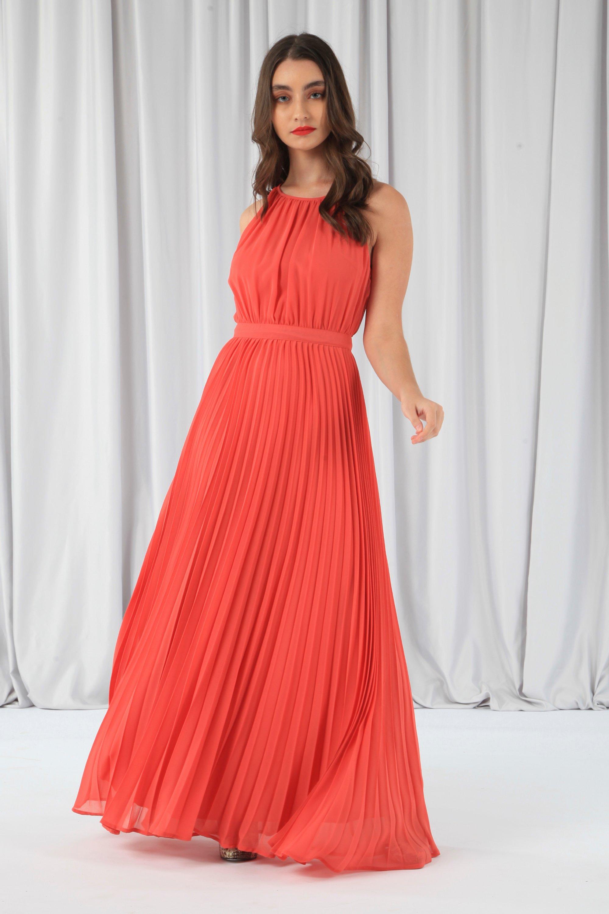 Oasis coral 2025 pleated dress