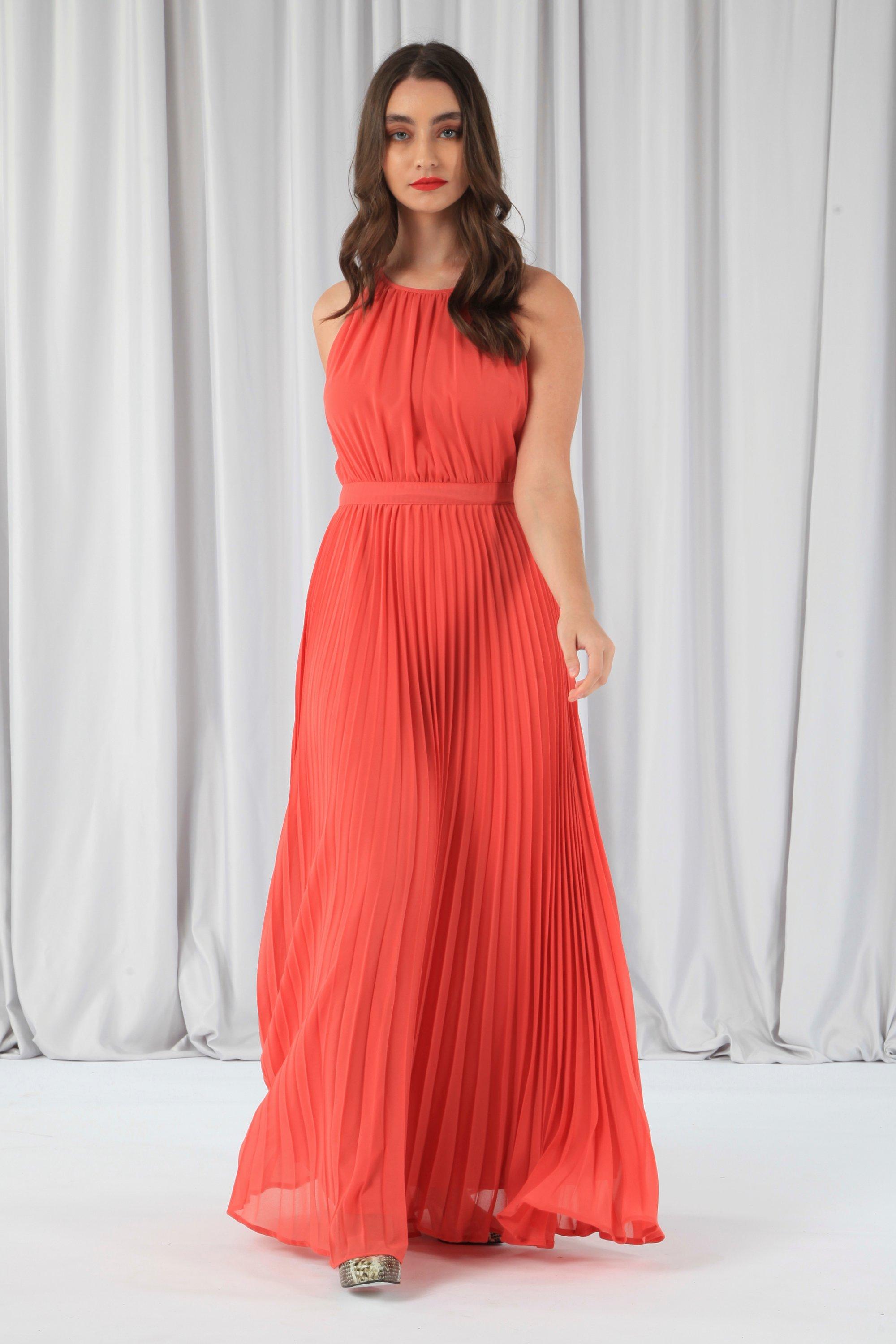 Coral hot sale pleated dress