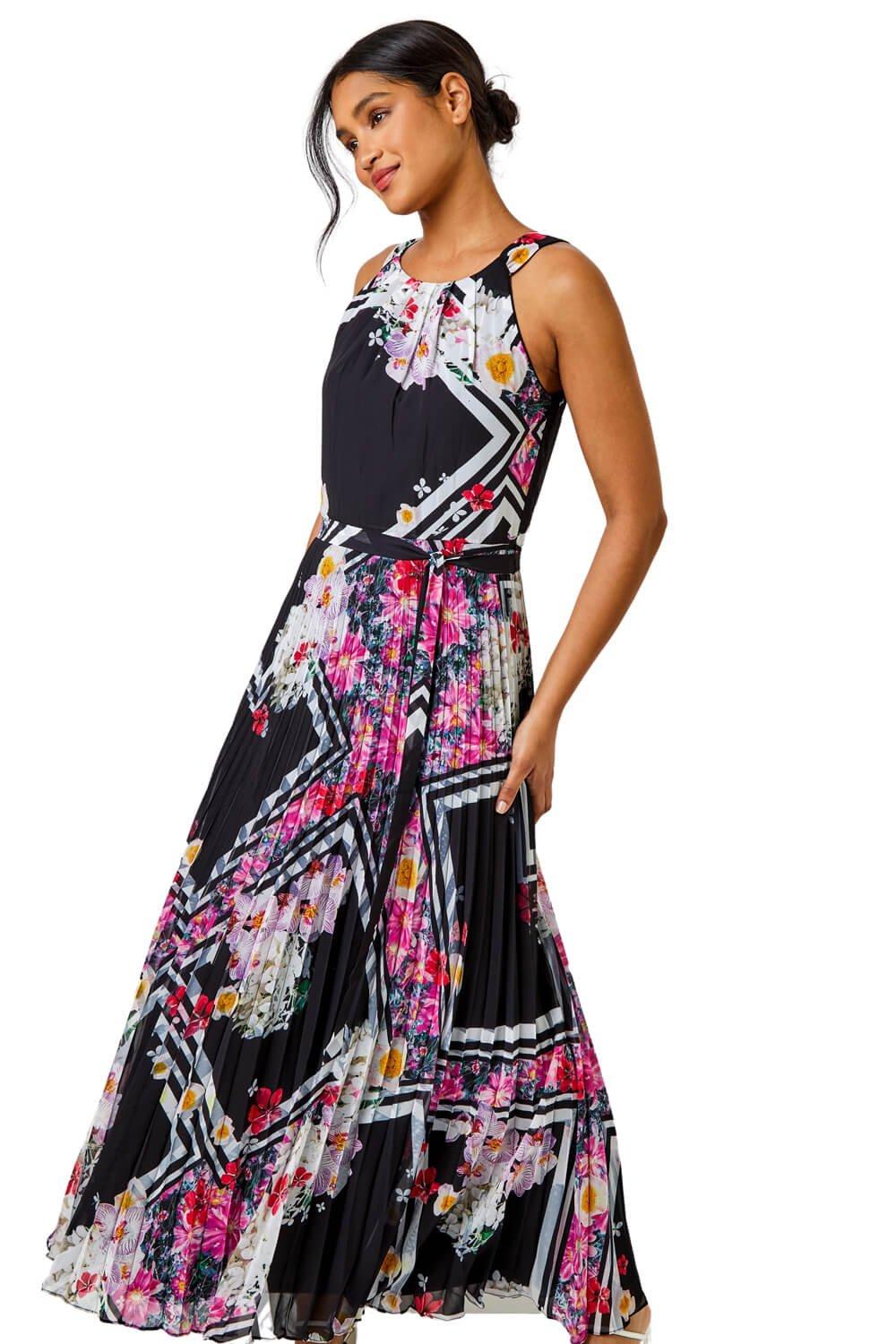 Dresses Floral Border Print Pleated Maxi Dress Roman