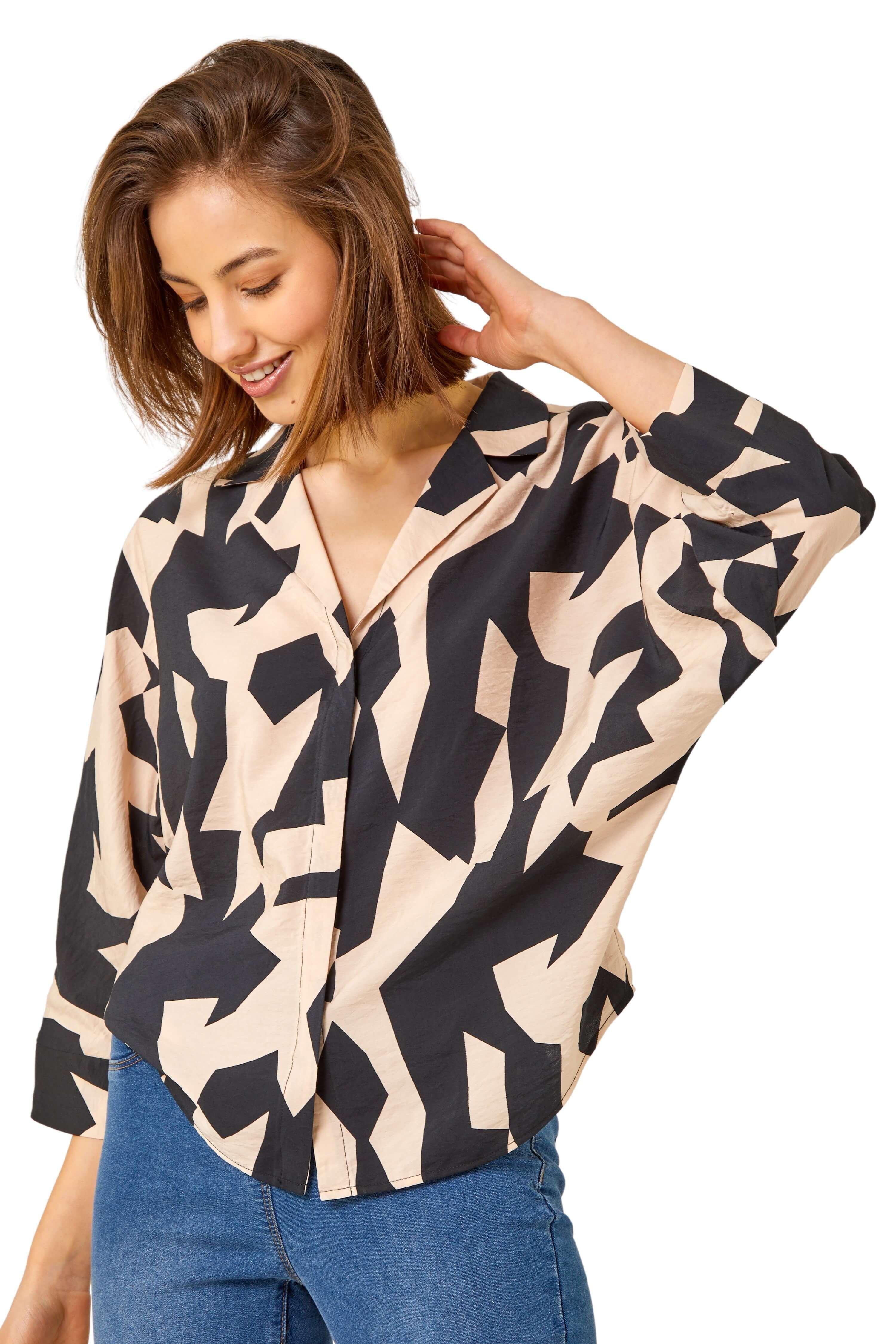 Abstract Print Collared Blouse
