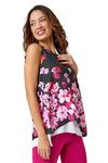 Pink Sleeveless Floral Double Layer Top, Roman UK
