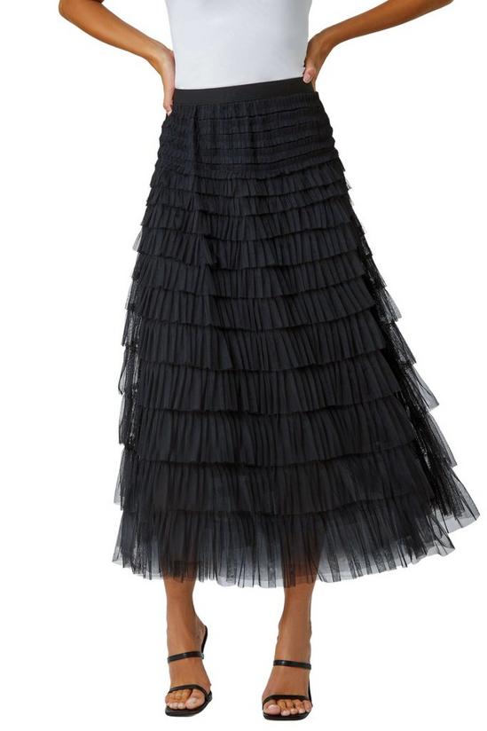 Roman Black Elasticated Mesh Layered Skirt - Matalan