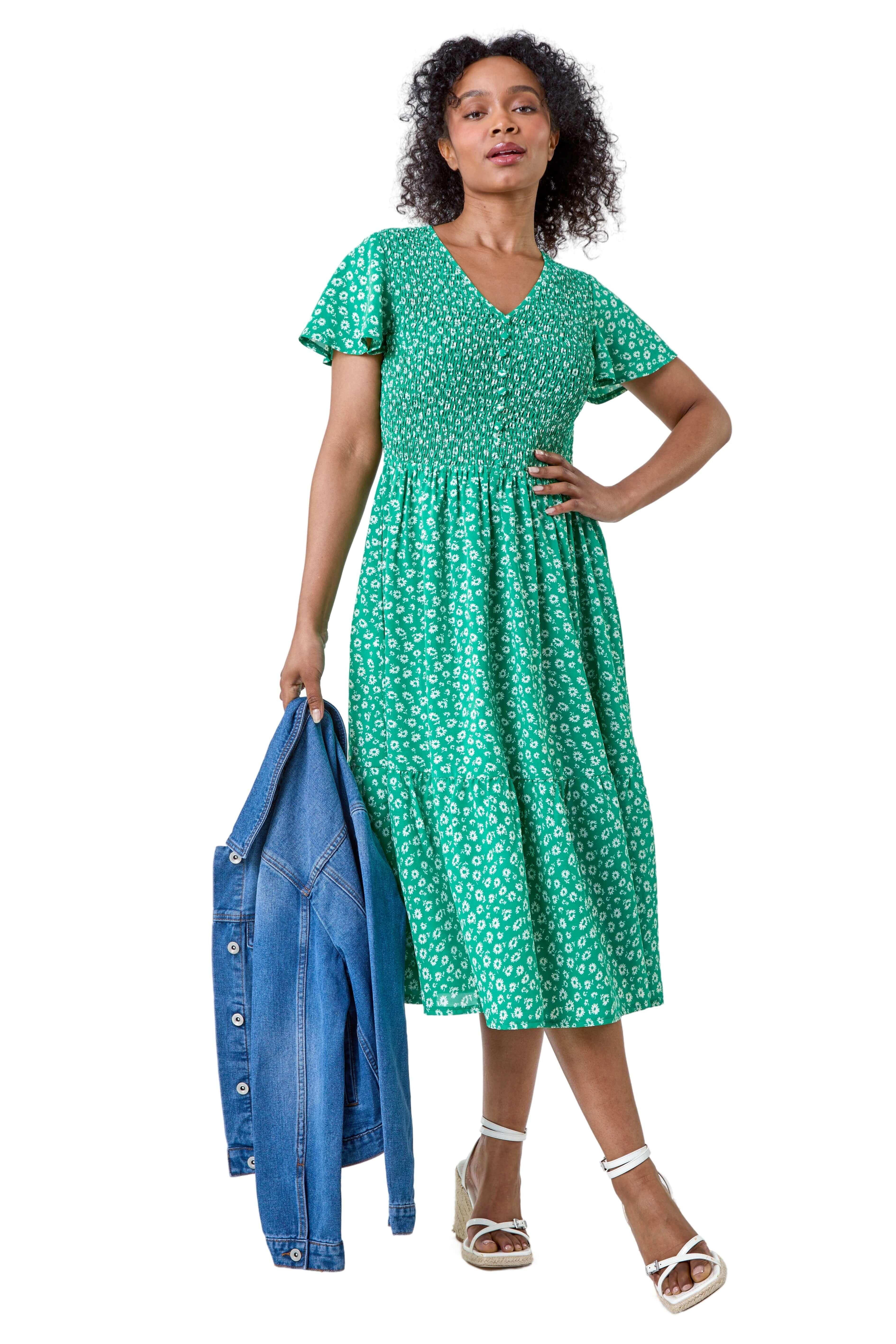 Dresses | Petite Ditsy Floral Shirred Midi Dress | Roman