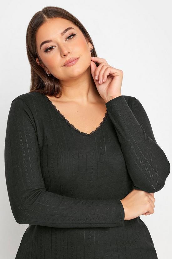 YOURS Plus Size Black Pointelle Thermal Vest Top