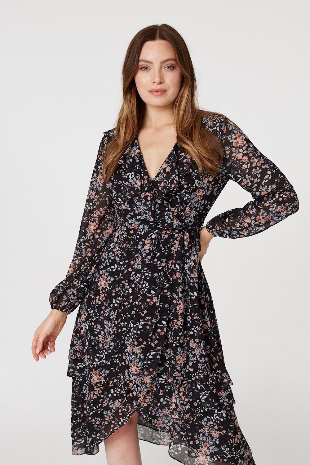 High low hot sale wrap midi dress