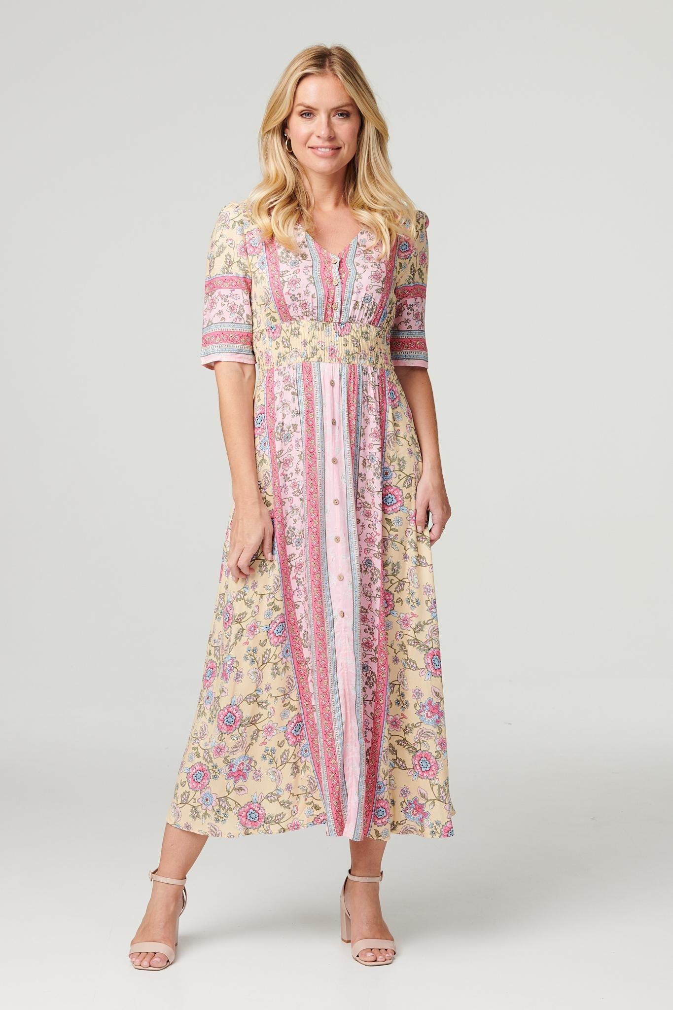 Dresses Floral Border V Neck Maxi Dress Izabel London