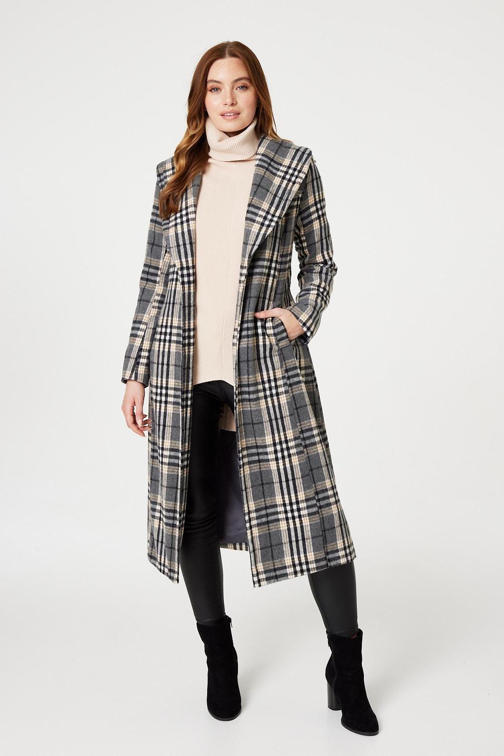 Grey check longline clearance coat