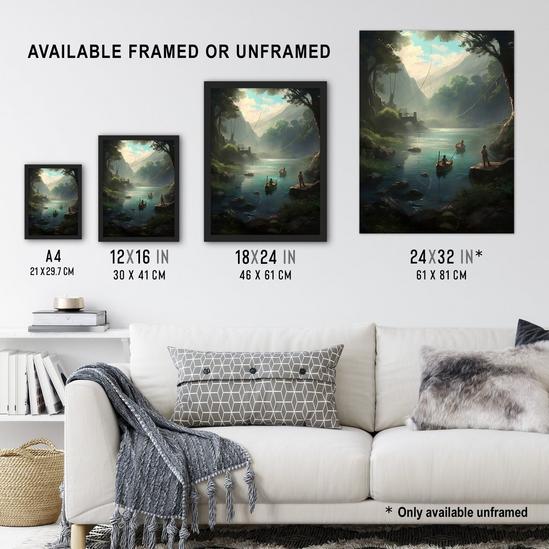 Wall Art & Pictures, Fishermen Casting Nets from Boats Painting Men Fishing  in River Serene Mountain Forest Landscape Unframed Wall Art Print Poster Home  Decor Premium