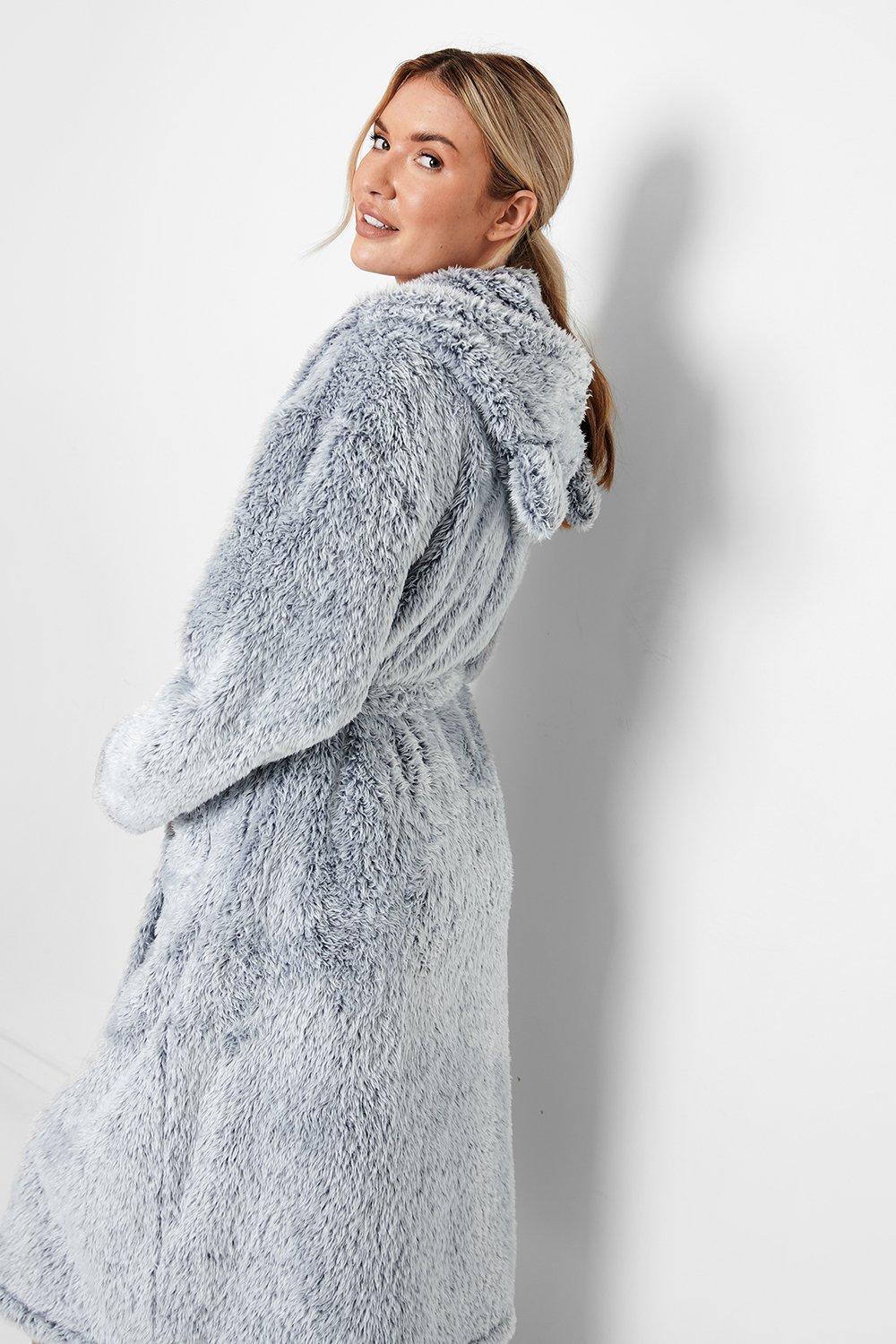 Fluffy grey dressing outlet gown