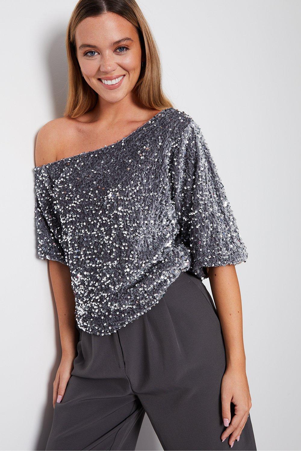 Sequin shoulder top hot sale