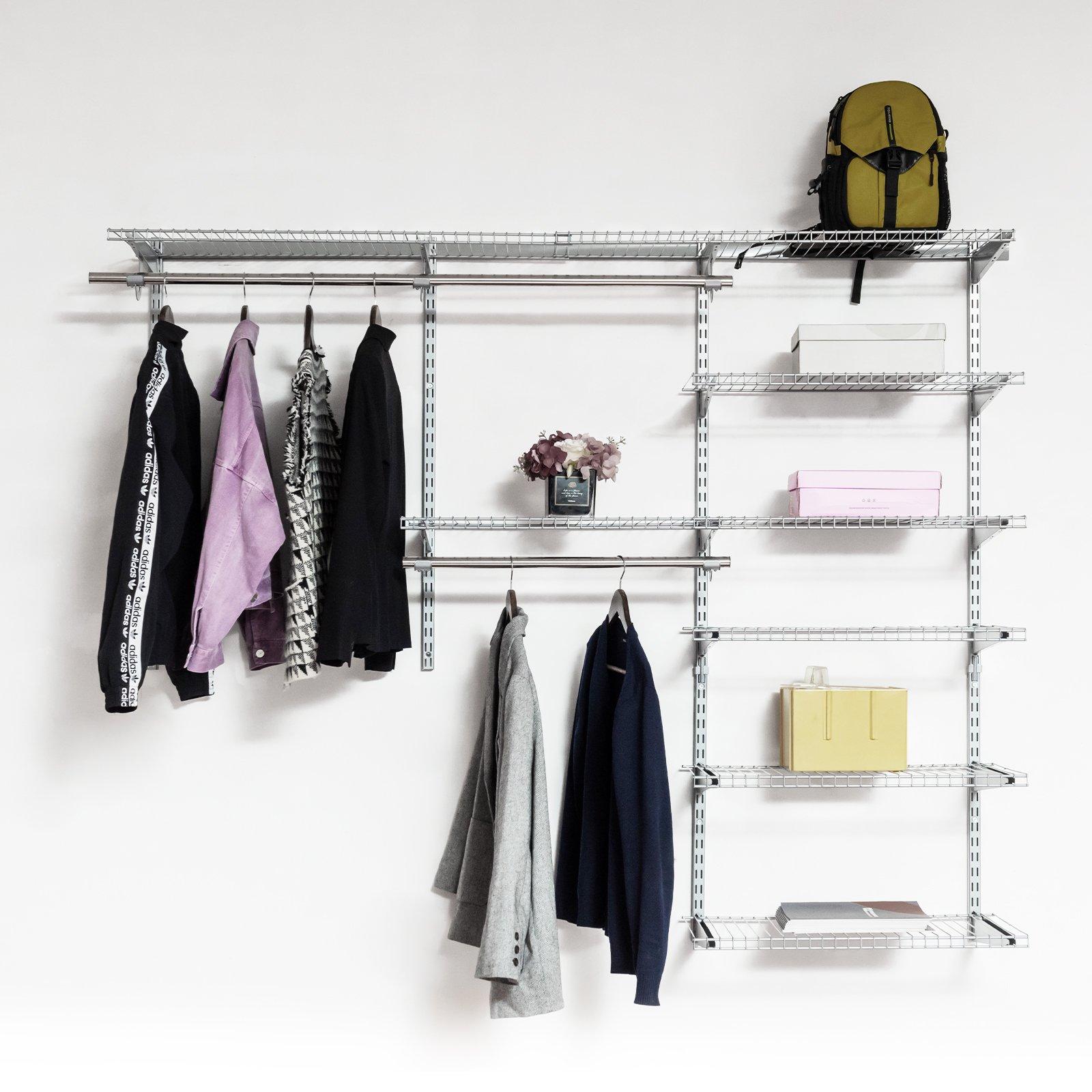 Costway Wall Mounted Closet System Metal Hanging Storage Organizer Rack  with Hanging Rod