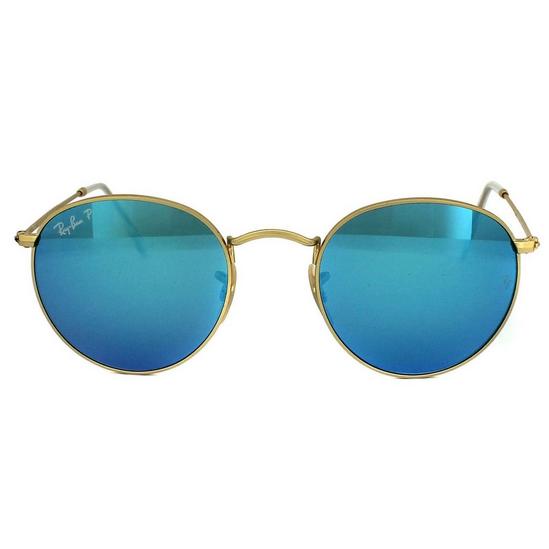 Ray-Ban Round Gold Blue Polarized Flash Mirror Round Metal 3447 Sunglasses 1