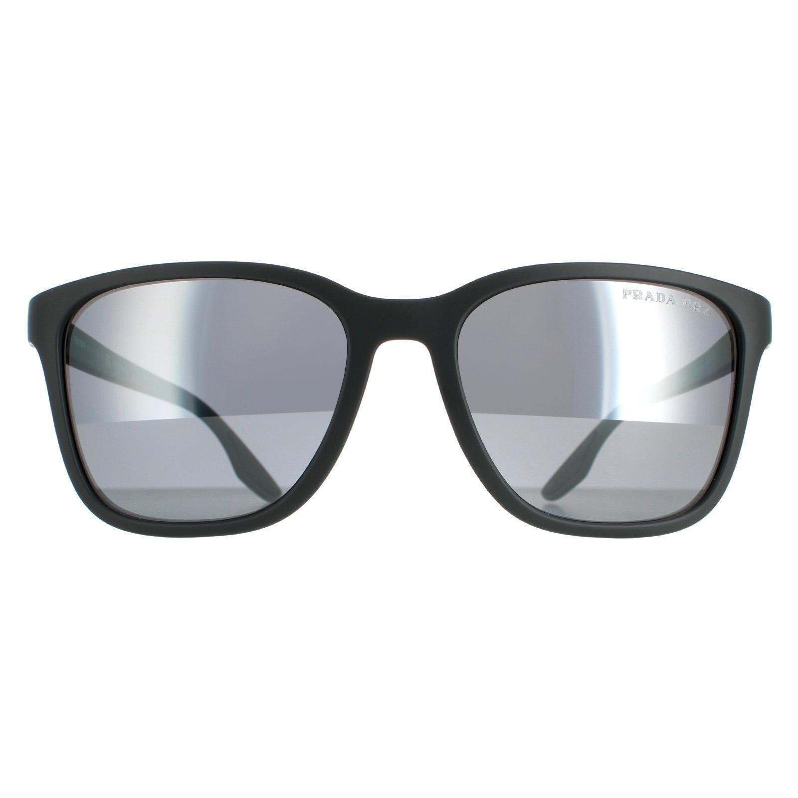 Sunglasses Rectangle Grey Rubber Dark Grey Silver Mirror