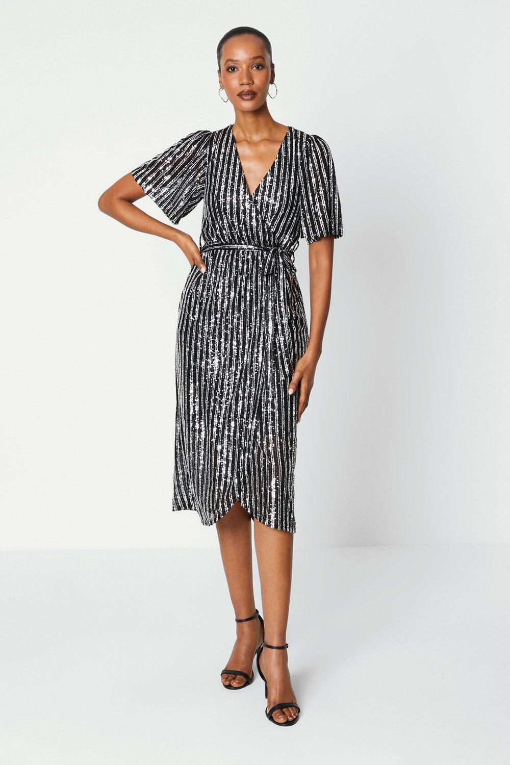 Stripe wrap 2025 midi dress