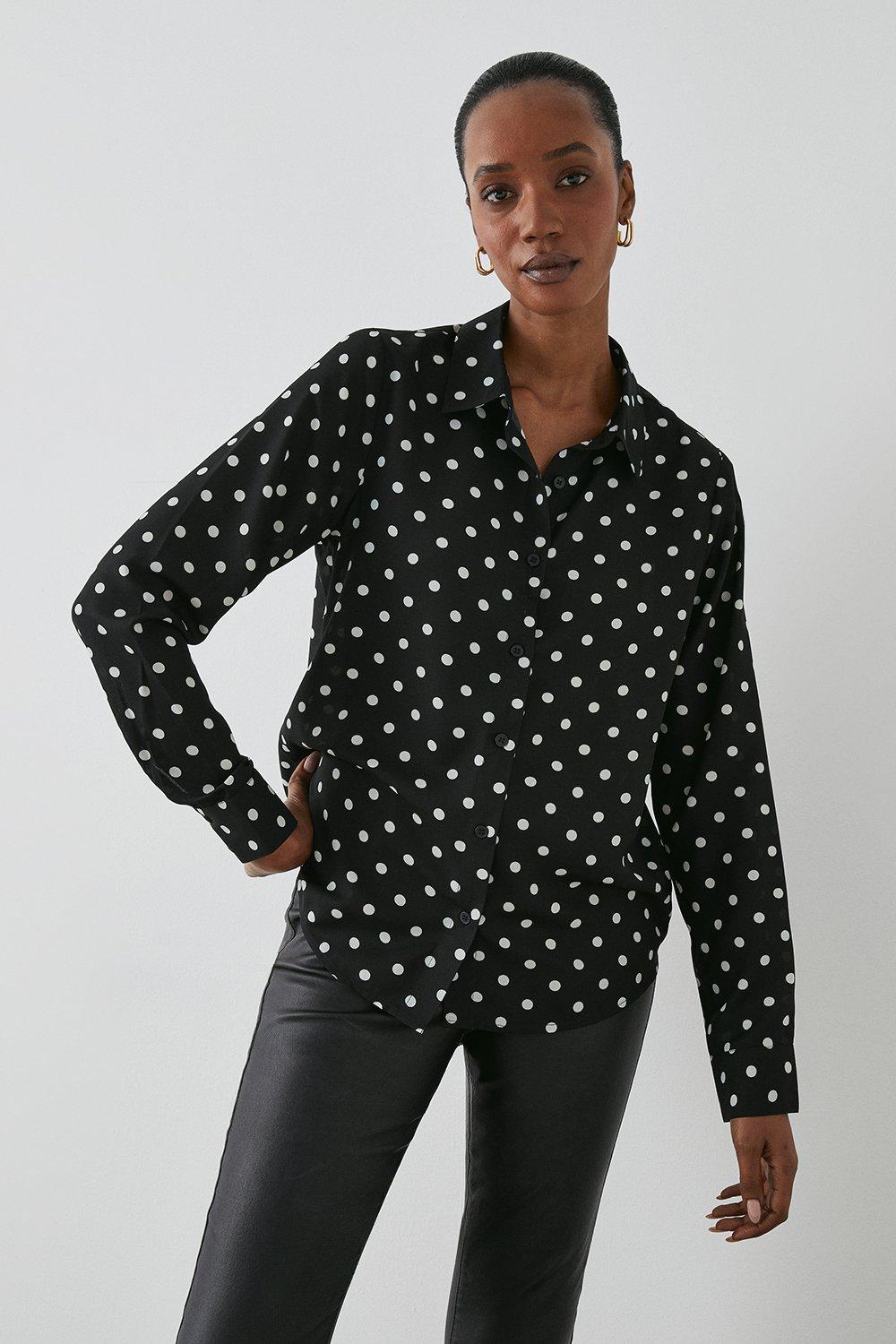 Black and white polka dot button hot sale down shirt